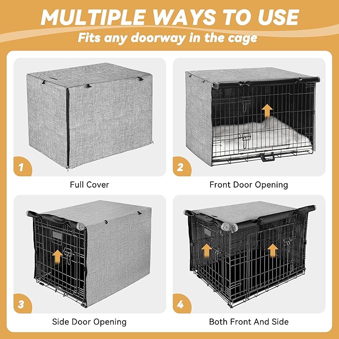 Akinerri Dog Crate Cover - Double Door Waterproof Pet Kennel Cover, Durable 600D Polyester Protective Cage Cover for 24/30/36/42/48 Inch Dog Crate - Grey