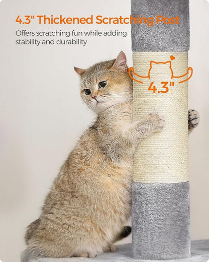 Feandrea Cat Tree, 39.8-Inch Cat Tower, XL, Cat Condo for Extra Large Cats up to 44 lb, Large Cat Perch, 2 Cat Caves, Scratching Post, Light Gray UPCT614W01
