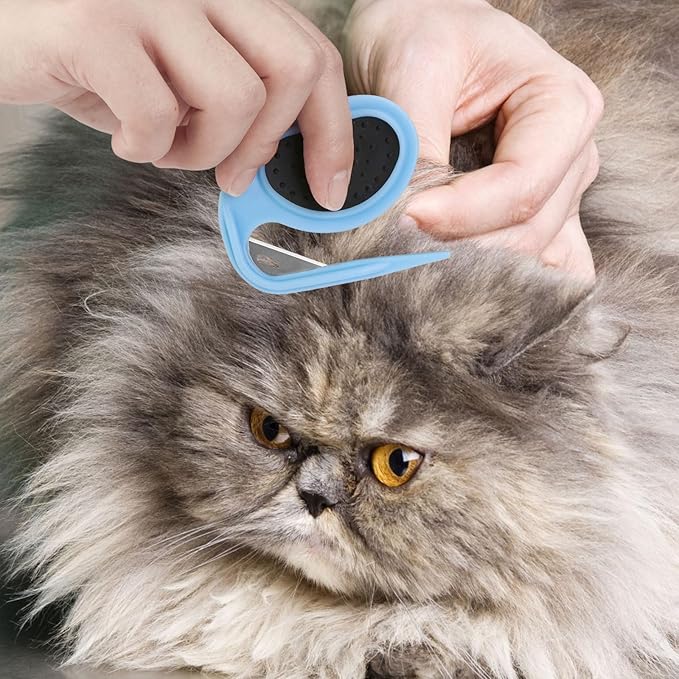 2PCS Flea Comb-Pet Knotting Comb, Tick Comb for Long Haired Pets- Remove Clumps Stainless Fine Tooth Dog Eye Comb Tear Stain Comb for Small Dogs Cat Pet Grooming Comb