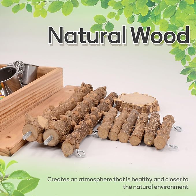 Bird Playground, Bird Perch Play Stand, Conure Parakeets Parrots Cockatiel Toys, for Bird Cage Accessories, Natural Wood