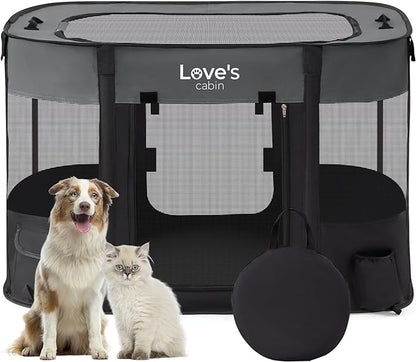 Love's cabin Pet Puppy Dog Playpen, Large Dog Tent Crates Cage Indoor/Outdoor, Portable Exercise Playpen for Cat, Foldable Pop Up Kennel with Carring Case (L, Grey)