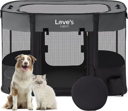 Love's cabin Pet Puppy Dog Playpen, Small Dog Tent Crates Cage Indoor/Outdoor, Portable Exercise Playpen for Dog and Cat, Foldable Pop Up Dog Kennel Playpen with Carring Case (S, Grey)