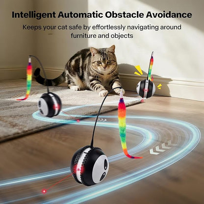 Pet Prime Interactive Cat Toy Motion Activated Cat Laser Toy Automatic Self Moving Ball with Bird Chirping,Rechargeable Exercise Stimulation Toys for Bored Black