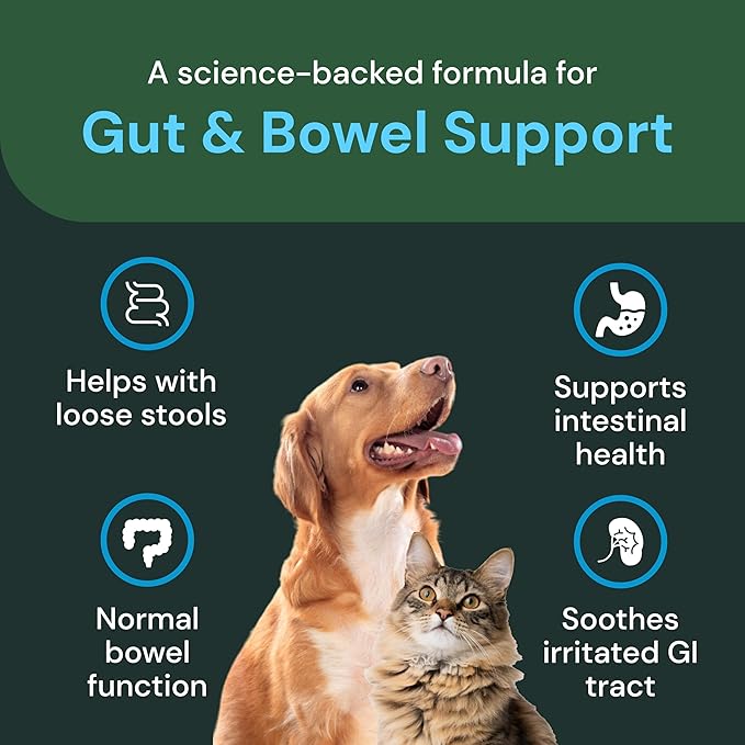 VETRISCIENCE Veterinary Strength Gut & Bowel Support for Dogs & Cats - Pet Digestive Health Supplement - Gut Health Formula - Intestinal Support - Duck Flavor - 60 Count