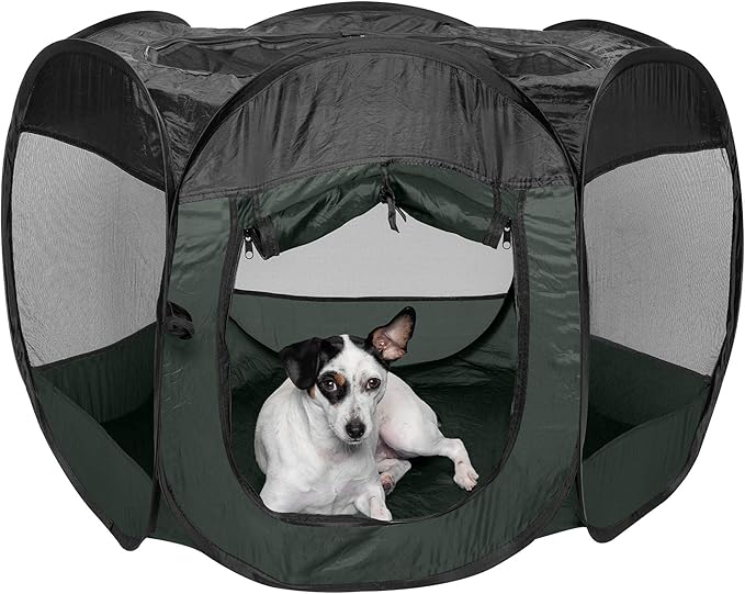 Furhaven Portable Dog Playpen Cat Tent, Pet playground/kennel foldable indoor outdoor zippered puppy crate - Hunter Green, Medium