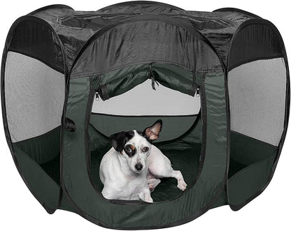 Furhaven Portable Dog Playpen Cat Tent, Pet playground/kennel foldable indoor outdoor zippered puppy crate - Hunter Green, Medium