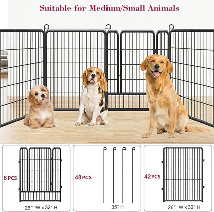 Dog Playpen Dog Fence Outdoor for Yard, 32inch 48 Panels Dog Pens Outside Anti-Rust Pet Playpen Exercise Pen with Lock for Large Medium Small Dogs, Portable Pet Fence for Yard RV Camping