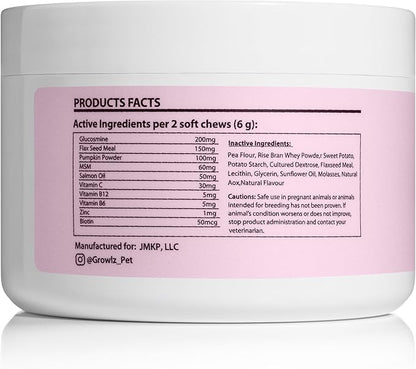 Growlz Dog Multivitamin Chews: Helps Digestion, Muscle and Bone Growth, Healthy Skin and Coat - Salmon Oil - Glucosamine - Gut and Immune Support - USA Made - 90 Count