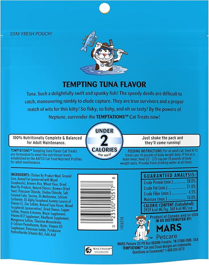 Temptations Classic Crunchy and Soft Cat Treats Tempting Tuna Flavor, 6.3 oz. Pouch (Pack of 10)