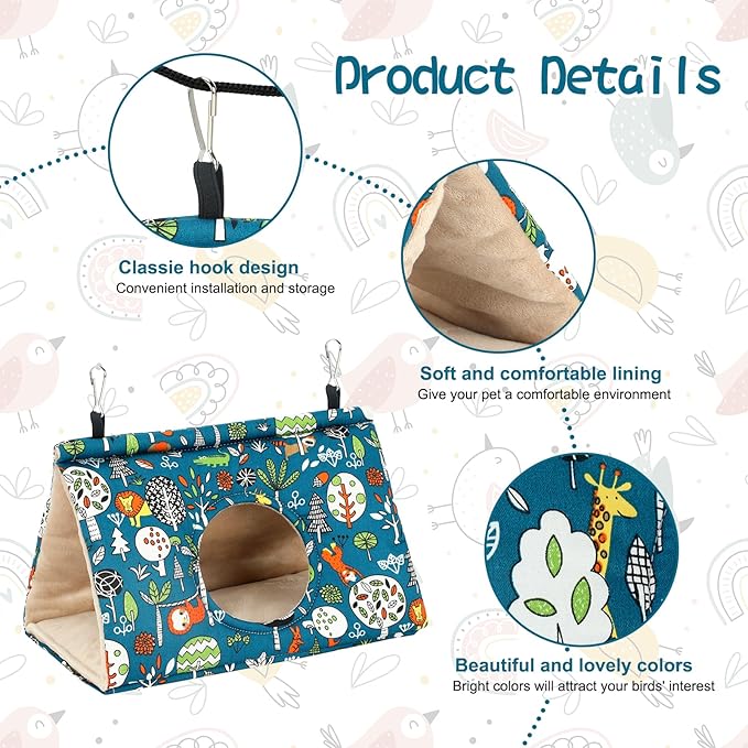 Rypet Winter Warm Bird Nest House - Hanging Hammock Velvet Shed Hut Cage Plush Fluffy Birds Hideaway Sleeping Bed Fuzzy for Parrot Parakeet Cockatiels Budgies Lovebird Mediumï¼_lueï¼