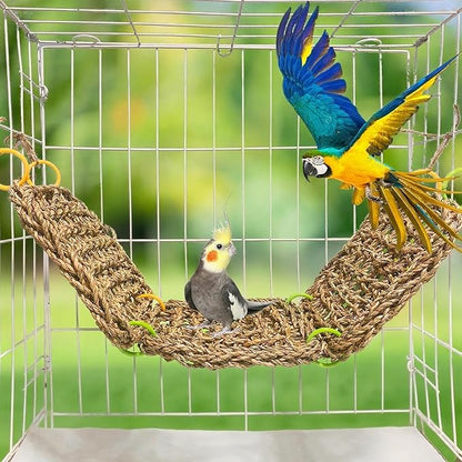 Tfwadmx Large Bird Seagrass Hammock, 3Pcs 7x11.8in Seagrass Mat for Birds, Hanging Parrot Toys, Counre House Hut Hideout for Parakeets, Lovebirds, Budgies, Cockatiels
