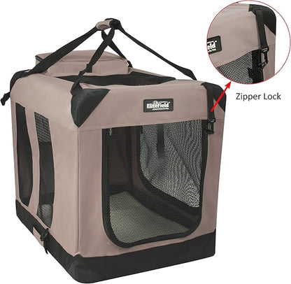 EliteField 3-Door Folding Soft Dog Crate with Carrying Bag and Fleece Bed (2 Year Warranty), Indoor & Outdoor Pet Home (42" L x 28" W x 32" H, Khaki)