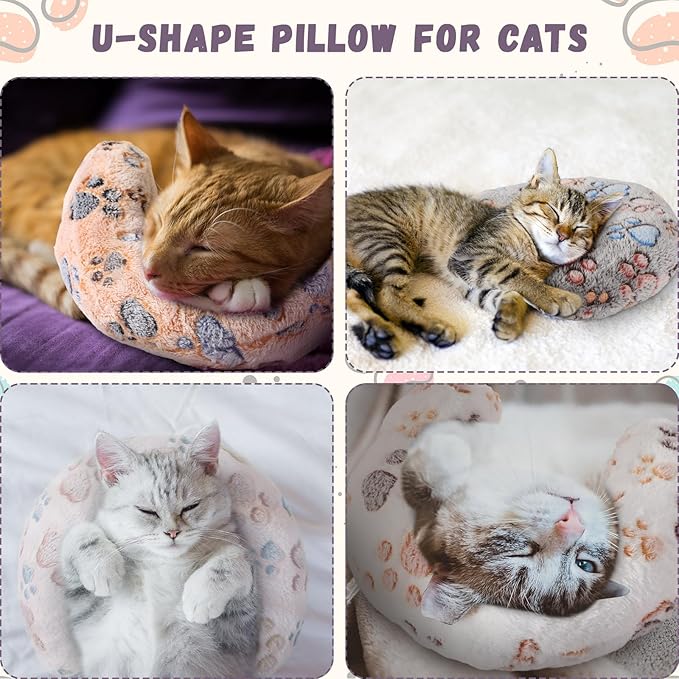 Suzile 8 Pcs Pillow for Cats Dog Neck Pillows Puppy Cat Bed Soft Pillow Fluffy Pet Calming Pillow Half Donut U Shaped Pet Neck Pillow Training Pillow Joint Relief Cervical Protection(Medium)