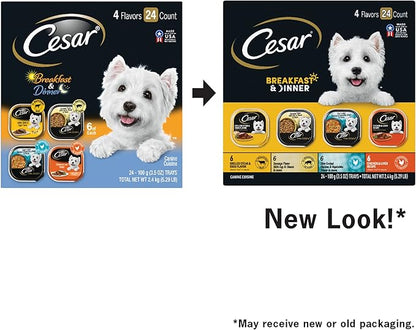 Cesar Wet Dog Food Home Delights & Classic Loaf in Sauce, Breakfast & Dinner Variety Pack, 3.5 oz. Easy Peel Trays (24 Count, Pack of 1)