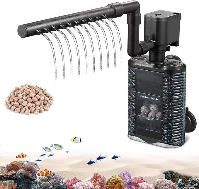 Carefree Fish Aquarium Small Sponge Filter for 3~15Gal Fish Tank Quiet for Saltwater and Freshwater with Biochemical Filtration Balls and Biochemical Filtration Sponge