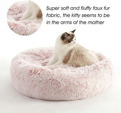 WESTERN HOME WH Calming Dog & Cat Bed, Anti-Anxiety Donut Cuddler Warming Cozy Soft Round Bed, Fluffy Faux Fur Plush Cushion Bed for Small Medium Dogs and Cats