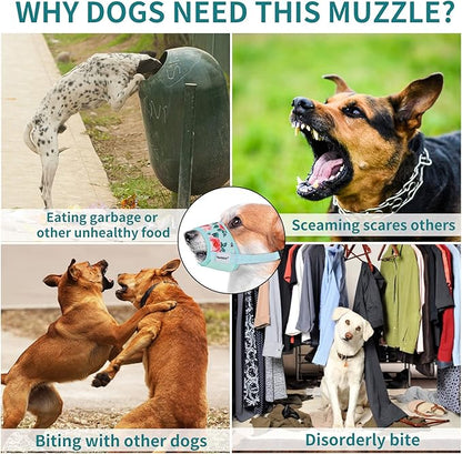 Dog Muzzle for Small Dogs, Small Dog Muzzle, Small Dog Muzzles for Biting Barking Chewing, Soft Nylon Print Muzzle for Small Dogs, Breathable Muzzles for Small Dog Puppy Cyan Flower S