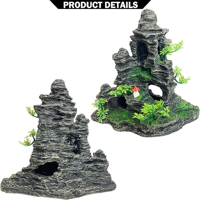 Aquarium Decoration Large and Tall for Fish Tank Rock Thematic Ornaments Aquarium Mountain View Stone Ornaments Aquarium Decor Tree House Cave Fish Tank Decorations - Extra Large