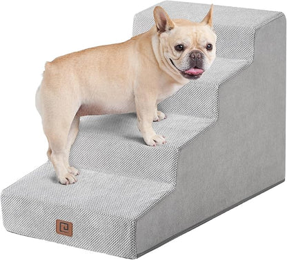 EHEYCIGA Dog Stairs for Small Dog 19.7”H, 4-Step Slope Dog Stairs for High Beds and Couch, Pet Steps with Non-Slip Bottom, Low Ramp and Larger Step Area