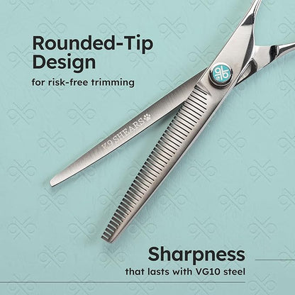 7" Dog Thinning Shears for Grooming  Blending Scissors for Face, Legs & Tail  VG10 Stainless Steel, Handcrafted, Ergonomic, 50% Thinning Rate for Smooth Finishing