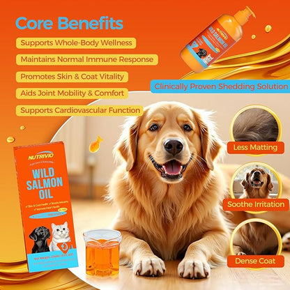 Wild Alaska Salmon Oil for Dogs & Cats Fish Oil Omega 3 Supplements with EPA & DHA for Skin & Coat, Immune, Brain, Joint and Heart Health, Dog & Cat Fish Oil Supplements 236mlï¼8fl ozï¼