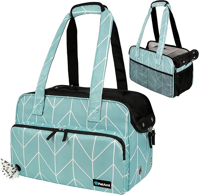 PetAmi Small Dog Purse Carrier, Soft-Sided Pet Carrier Bag with Pockets, Portable Puppy Cat Travel Handbag Tote, Airline Approved Breathable Mesh, Poop Bag Dispenser, Max 18 lbs, Chevron Teal