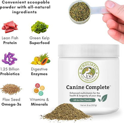 Wholistic Pet Organics Canine Complete - Dog Multivitamin Powder - 8 Oz - Daily Dog Vitamins and Supplements for Homemade Food - Immune System, Skin, Coat & Overall Health - Small and Large Breed