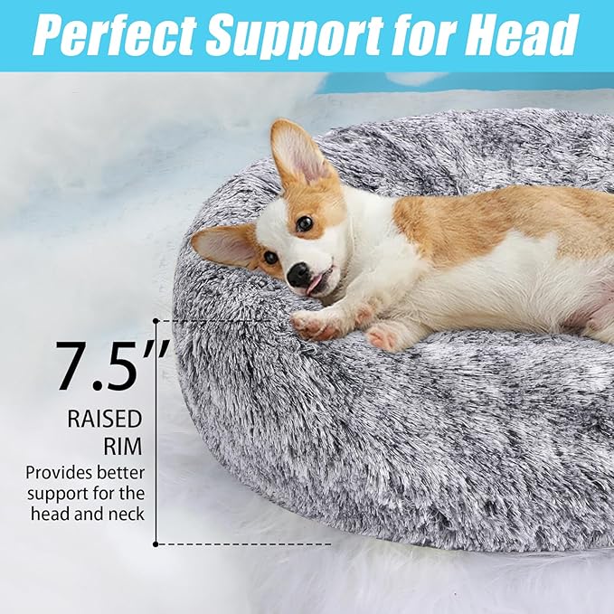 HYQ Small Dog Bed, Cat Beds for Indoor Cats, Pet Beds for Small Dogs, Fluffy Faux Fur Plush Small Dog Bed, Washable Puppy Bed with Anti-Slip Bottom, Dog Bed Small Size Dog (Gray-White, 24 Inch)
