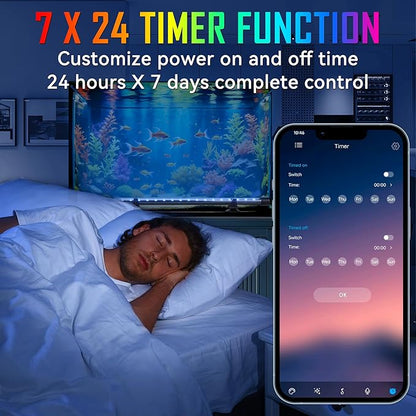 Smart App-Controlled RGB LED Aquarium Light with 16 Million Colors & 12 Dynamic Effects, Underwater Fish Tank Light with Timer, Submersible LED Lights with Adjustable Brightness and Speed - 19''