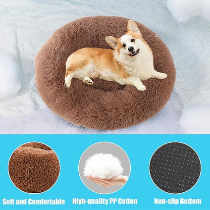 HYQ Small Dog Bed, Cat Beds for Indoor Cats, Pet Beds for Small Dogs, Fluffy Faux Fur Plush Small Dog Bed, Washable Puppy Bed with Anti-Slip Bottom, Dog Bed Small Size Dog (Khaki, 17 Inch)