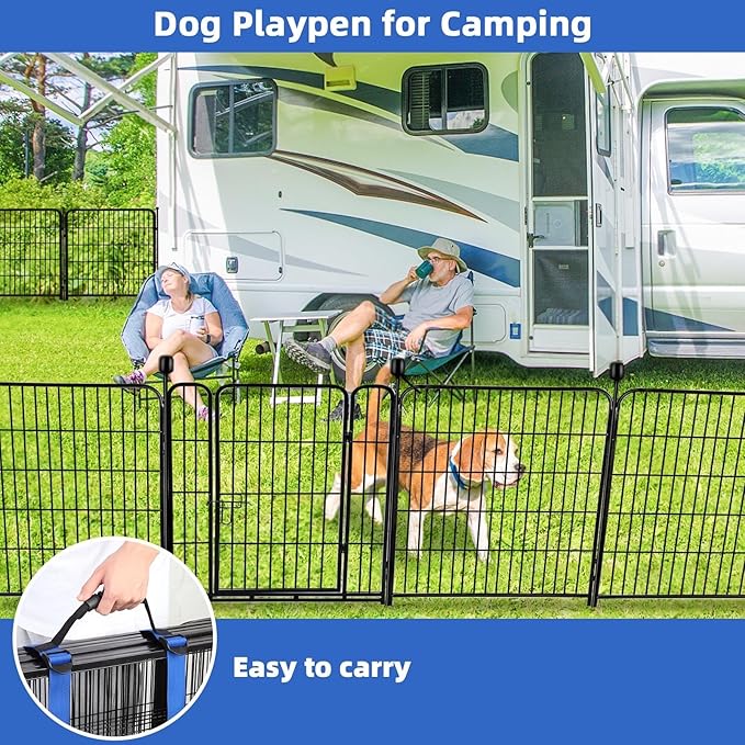 ADAVIN Garden Fence with Gate 36 in(H)_31 Ft(L) 14 Panels, Camping Fence, Tall Animal Barrier Fence, Pet Fences for Dogs Outside, Black Metal Decorative Garden Fencing, Flower Bed Fencing