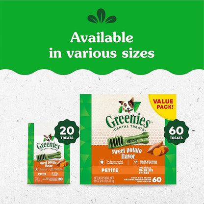 Greenies Petite Dental Dog Treats, Sweet Potato Flavor, 36 oz. Pack (60 Treats)