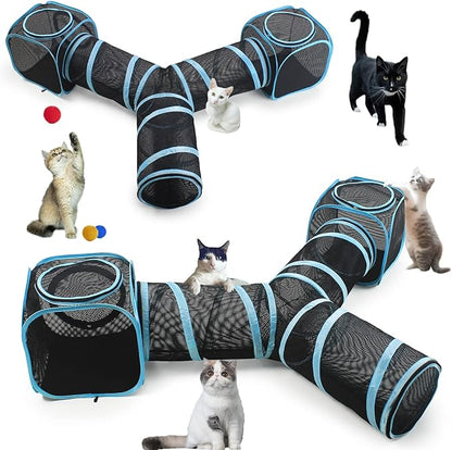 Cat Furniture Tent for Indoor and Outdoor Playpen Portable Cat Tunnels, Outdoor Kennel (2 Cube + 3-Way Tunnel)