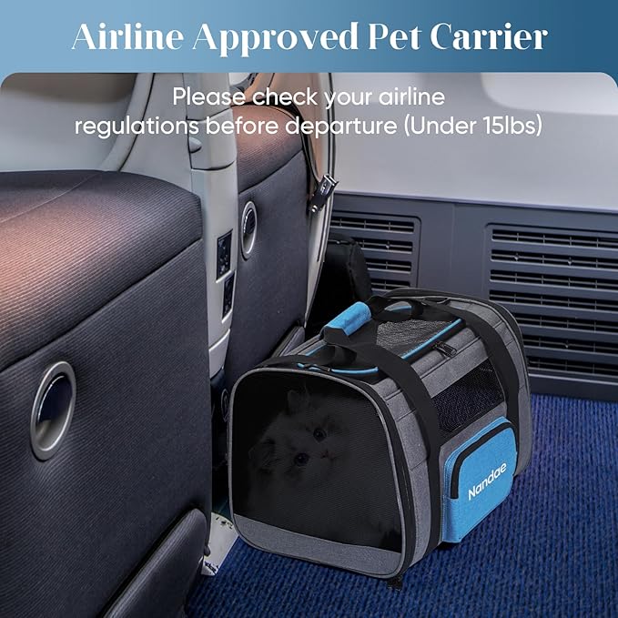 Cat Carrier with Wheels, Foldable, Airline Approved Pet Carrier for Dogs Cats Carrier Under 20 lbs, Soft Rolling Pet Carrier Travel Bag with Tie Rod for Hiking/Camping/Veterinary Visits