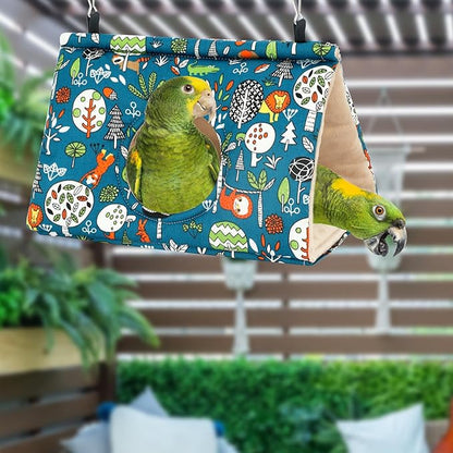 Rypet Winter Warm Bird Nest House - Hanging Hammock Velvet Shed Hut Cage Plush Fluffy Birds Hideaway Sleeping Bed Fuzzy for African Grey Cockatoo and Other Amazon Parrot Largeï¼_lueï¼