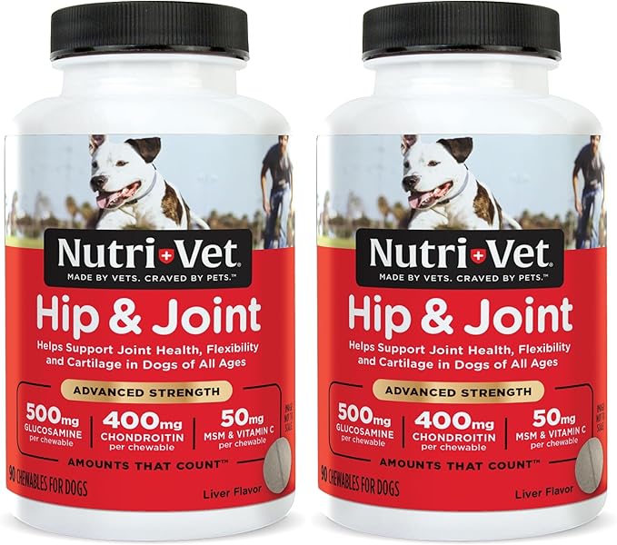 Nutri-Vet Hip & Joint Chewable Dog Supplements - Formulated with Glucosamine & Chondroitin for Dogs - 90 Count (Pack of 2)