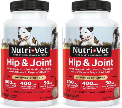 Nutri-Vet Hip & Joint Chewable Dog Supplements - Formulated with Glucosamine & Chondroitin for Dogs - 90 Count (Pack of 2)
