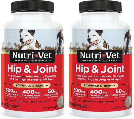 Nutri-Vet Hip & Joint Chewable Dog Supplements - Formulated with Glucosamine & Chondroitin for Dogs - 90 Count (Pack of 2)