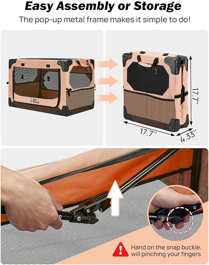 JOYTUTUS Collapsible Dog Crate, 26 Inch Portable Pet Crate for Car, Travel Dog Kennel Foldable Dog Crate for Medium Dog 44lbs, Soft Cat Carrier Fit for Indoor & Outdoor/Car Back Seat/Trunk (Orange)
