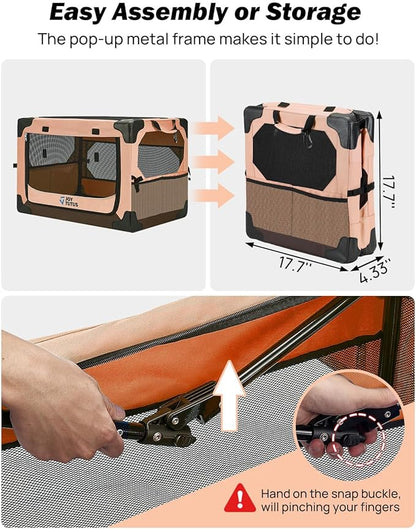 JOYTUTUS Collapsible Dog Crate, 26 Inch Portable Pet Crate for Car, Travel Dog Kennel Foldable Dog Crate for Medium Dog 44lbs, Soft Cat Carrier Fit for Indoor & Outdoor/Car Back Seat/Trunk (Orange)