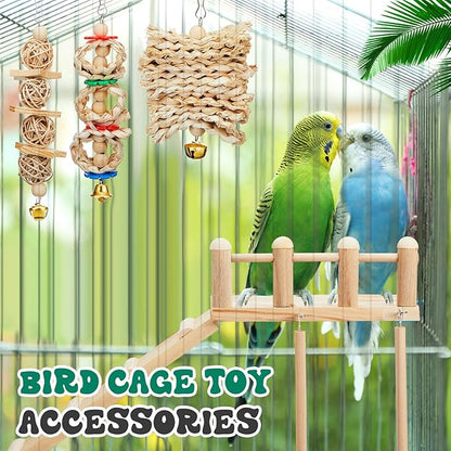 10 Pcs Parrot Swing Toys and Bird Perches Platform with Climbing Ladder Chewing Standing Hanging Parakeet Toys Bird Cage Accessories for Budgerigar Conure Cockatiel