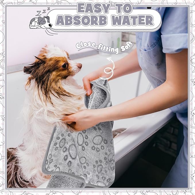 Tegeme 12 Pieces Pet Blanket Soft Fleece Dog Fluffy Doggie Warm Felt Throw Spring Cute Paw Print Puppy Kitten Sleep Mat Bed Covers for Cat(23 x 16 Inch,Gray)