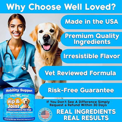 Glucosamine for Dogs - Joint Supplement for Dogs, Made in USA, Vet Developed, Glucosamine Chondroitin, Hip and Joint Chews with MSM, Large Breed, Pain Relief, 120 Chews