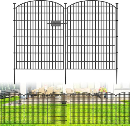 10 Panels No Dig Decorative Garden Fence with Gate - 40 in (H) x 23.6 ft (L), Dog Fence Outdoor for Yard, Rustproof Metal Animal Barrier Ground Stakes Fencing for Garden, Patio, Flower Bed