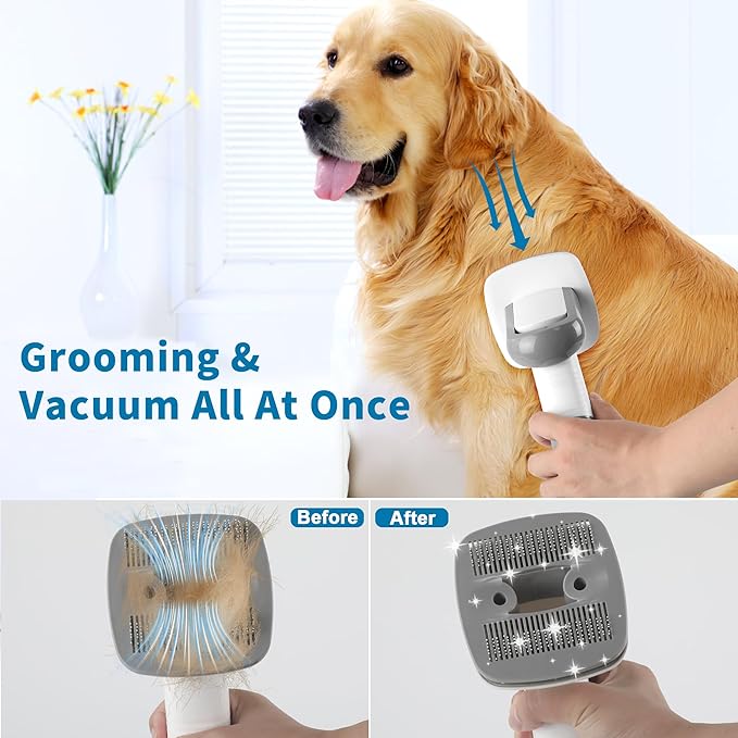 Dog Grooming Kit, Pet Grooming Vacuum with Electric Clipper & 4 Combs, Pet Hair Grooming Shedding Brush, Cleaning and Crevice Tool with 1.5 L Dust Cup Dog Hair Vacuum Home Clean