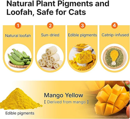 Potaroma Loofah Cat Chew Toys with Catnip and Silvervine, 3PCS Interactive Kitten Loofa Dental Teething and Biting Catnip Toys for Cat's Dental Cleaning, 3.2 Inches