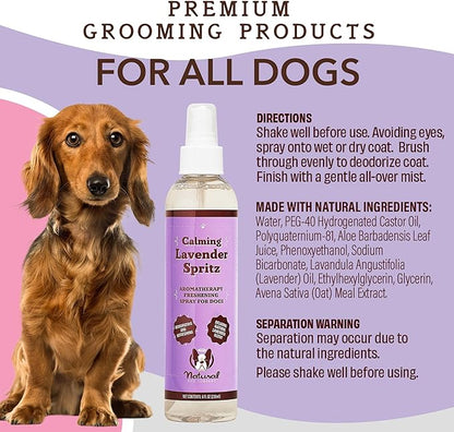 Natural Dog Company Calming Lavender Spritz for Dogs, 8oz  Deodorizing & Moisturizing, Soothes Skin, Conditions Coat, Hypoallergenic, Alcohol-Free, USA Made
