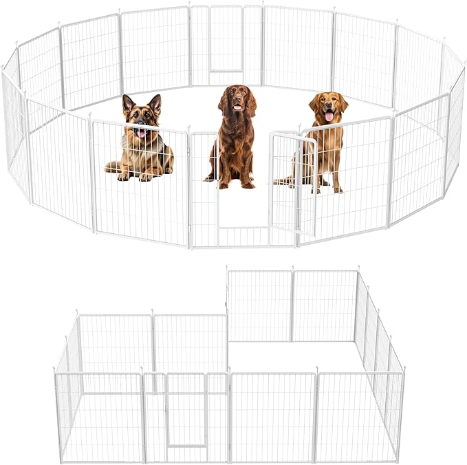 Dog Playpen 32 Inch 16 Panels, Ideal Dog Fence for Small/Medium Dogs Indoor & Outdoor Bliss, Perfect Dog Pen for Camping, Yard, RV, Garden Fence, White