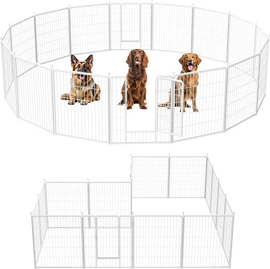 Dog Playpen 32 Inch 16 Panels, Ideal Dog Fence for Small/Medium Dogs Indoor & Outdoor Bliss, Perfect Dog Pen for Camping, Yard, RV, Garden Fence, White
