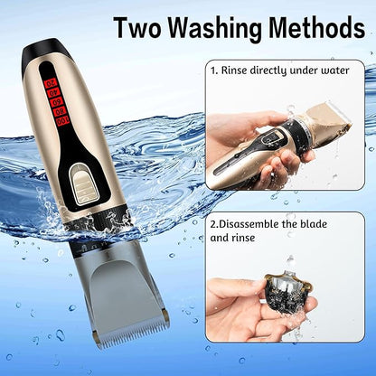 Dog Grooming Kit & Paw Trimmer-Low Noise Electric Quiet Clippers Set, Rechargeable Cordless Pet Hair Clippers for Thick Coats with Scissors & Trimmer -Professional Grooming Tools for Dogs, Cats, Pets